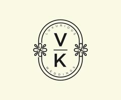 vk iniziali lettera nozze monogramma loghi modello, mano disegnato moderno minimalista e floreale modelli per invito carte, Salva il Data, elegante identità. vettore