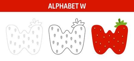 alfabeto w tracciato e colorazione foglio di lavoro per bambini vettore