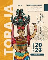marendeng marampa tradizionale tana toraja danza Indonesia cultura handrawn illustrazione vettore