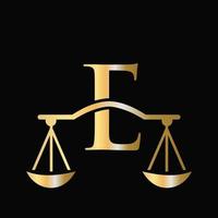 lettera e scala procuratore legge logo design. iniziale pilastro, legge ditta, procuratore cartello design vettore