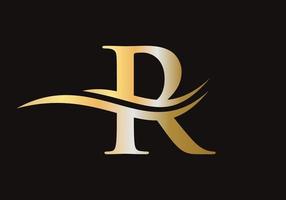lettera r logo cartello design con acqua onda concetto vettore