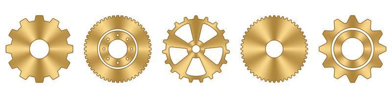 Ingranaggio ruote impostare. oro metallo ingranaggio ruote collezione. industriale icone. Ingranaggio ambientazione vettore icona impostare. vettore illustrazione