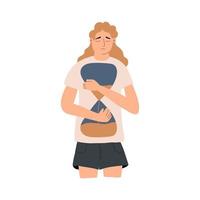 il ragazza abbracci il clessidra. concetto di insonnia. vettore illustrazione nel piatto stile