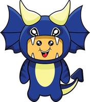 cartone animato illustrazione di carino blu Drago costume portafortuna personaggio vettore