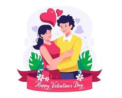 un' coppia nel amore è abbracciare. un' uomo e donna Abbracciare una persona ogni Altro. San Valentino giorno concetto illustrazione vettore