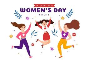 internazionale Da donna giorno su marzo 8 illustrazione per celebrare il realizzazioni di donne nel piatto cartone animato mano disegnato atterraggio pagina modelli