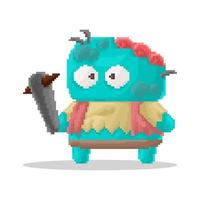 vettore pixel arte di pazzo zombie chibi personaggio