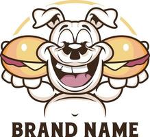 sorridente bulldog Tenere un' hamburger logo illustrazione vettore