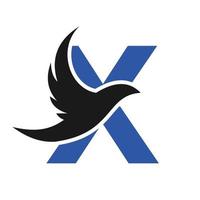 lettera X volante uccello logo modello vettore cartello. colomba uccello logo su lettera w concetto