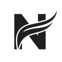 lettera n ala logo design. mezzi di trasporto logotipo vettore