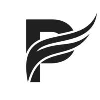 lettera p ala logo design. mezzi di trasporto logotipo vettore