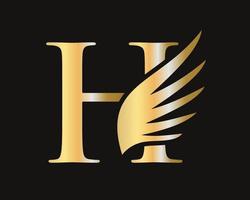 lettera h ala logo design. mezzi di trasporto logotipo vettore