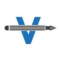 lettera v con matita logo design concetto per arte progettista logotipo architetti logo vettore modello