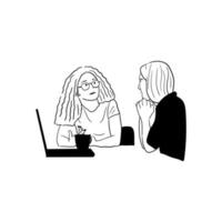 minimalista illustrazione di donna Lavorando nel davanti di il computer portatile vettore