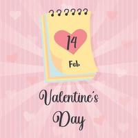 san valentino giorno carta calendario. 14 febbraio Data. rosa Vintage ▾ raggio di sole sfondo con cuori. san valentino giorno saluto carta. vettore