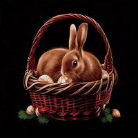 festivo cestino con carino coniglio e Pasqua ortodosso uova su buio sfondo - vettore