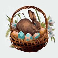 festivo cestino con carino coniglio e Pasqua ortodosso uova su un' leggero sfondo - vettore