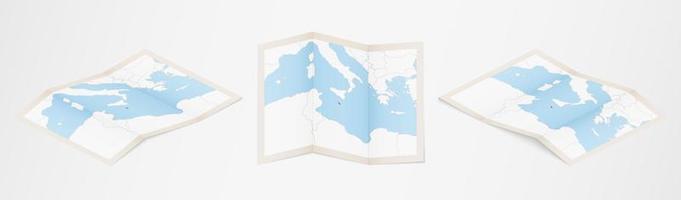 piegato carta geografica di Malta nel tre diverso versioni. vettore