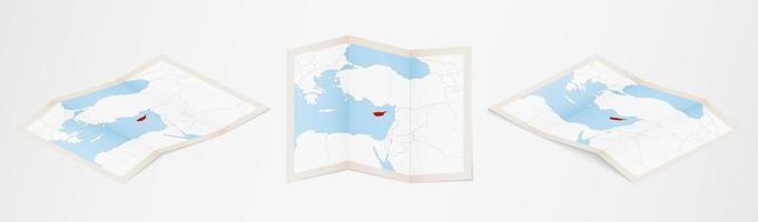 piegato carta geografica di Cipro nel tre diverso versioni. vettore