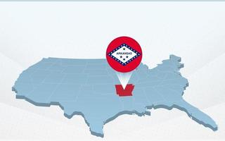 Arkansas stato carta geografica su unito stati di America carta geografica nel prospettiva. vettore
