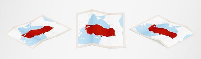 piegato carta geografica di tacchino nel tre diverso versioni. vettore