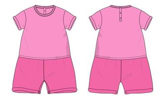 maglietta cime e pantaloncini vestito design tecnico moda piatto schizzo vettore illustrazione modello per bambini.