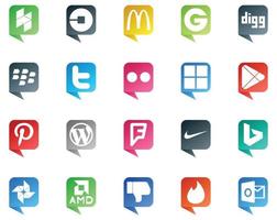 20 sociale media discorso bolla stile logo piace foursquare wordpress cinguettio Pinterest Google giocare vettore