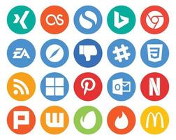 20 sociale media icona imballare Compreso prospettiva microsoft safari rss Chiacchierare vettore