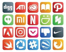 20 sociale media icona imballare Compreso veloce antipatia xiaomi tasca adobe vettore