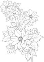 dalia fiore tatuaggio, nero e bianca vettore schizzo illustrazione di floreale ornamento mazzo di Ninfea dalia semplicità, abbellimento, zentangle design elemento di carta di stampa colorazione pagine.