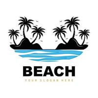 Noce di cocco albero e spiaggia logo, oceano natura paesaggio disegno, spiaggia icona pianta vettore