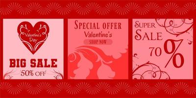 impostato San Valentino giorno vendita, grande vendita, speciale offrire con ornamento e romantico tema vettore