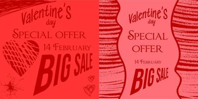 impostato San Valentino giorno vendita manifesto, con romantico tema e rosso colore tavolozza vettore