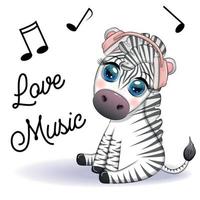 carino zebra nel cuffia, amore per musica. Appunti e triplo chiavi vettore
