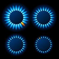 realistico dettagliato 3d naturale gas fiamma cucina con blu riflessi impostare. vettore