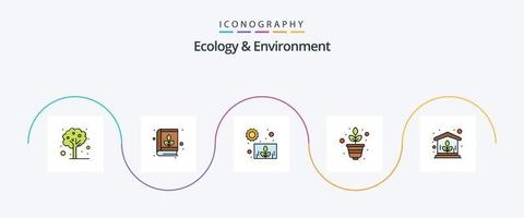 ecologia e ambiente linea pieno piatto 5 icona imballare Compreso casa. crescita. pianta. scienza. natura vettore