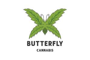 verde fresco farfalla canapa marijuana ganja foglia per natura canapa CBD olio estratto logo vettore