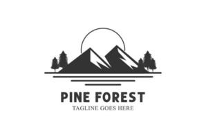 montagna pino conifera abete rosso cedro larice cipresso abete foresta per all'aperto avventura logo vettore