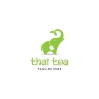 tailandese tè logo design ispirazione, Tailandia elefante logo design ispirazione, elefante logo con tè le foglie vettore illustrazione isolato su bianca sfondo