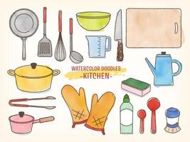 illustrazione impostato di acquerello disegnato a mano quotidiano necessità -cucina forniture vettore
