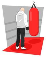 illustrazione di un' uomo nel un' giacca con un' punzonatura Borsa. colpire la pratica, boxe squillo, in piedi. adatto per boxe, gli sport, uomini, hobby, eccetera. temi. piatto vettore. vettore