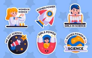 carino etichetta internazionale giorno di donne e ragazze nel scienze vettore