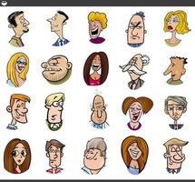cartone animato persone personaggi facce e emozioni impostato vettore
