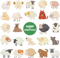 cartone animato pecora e cani da pastore personaggi grande impostato vettore
