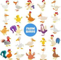 cartone animato divertente azienda agricola uccelli animale personaggi grande impostato vettore