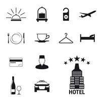 Hotel icone impostare. nero su un' bianca sfondo vettore