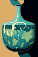 acqua bottiglia con pianeta terra dentro vettore