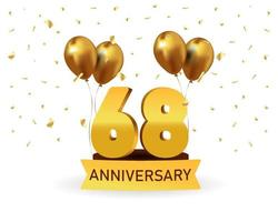 68 anniversario oro numeri con d'oro coriandoli. celebrazione anniversario evento festa modello. vettore