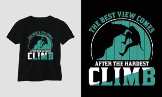arrampicata maglietta design concetto. progettato con montagna, silhouette, alberi e Vintage ▾ stile. vettore