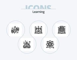 apprendimento linea icona imballare 5 icona design. atomo. in linea. cervello. biblioteca. ebook vettore
